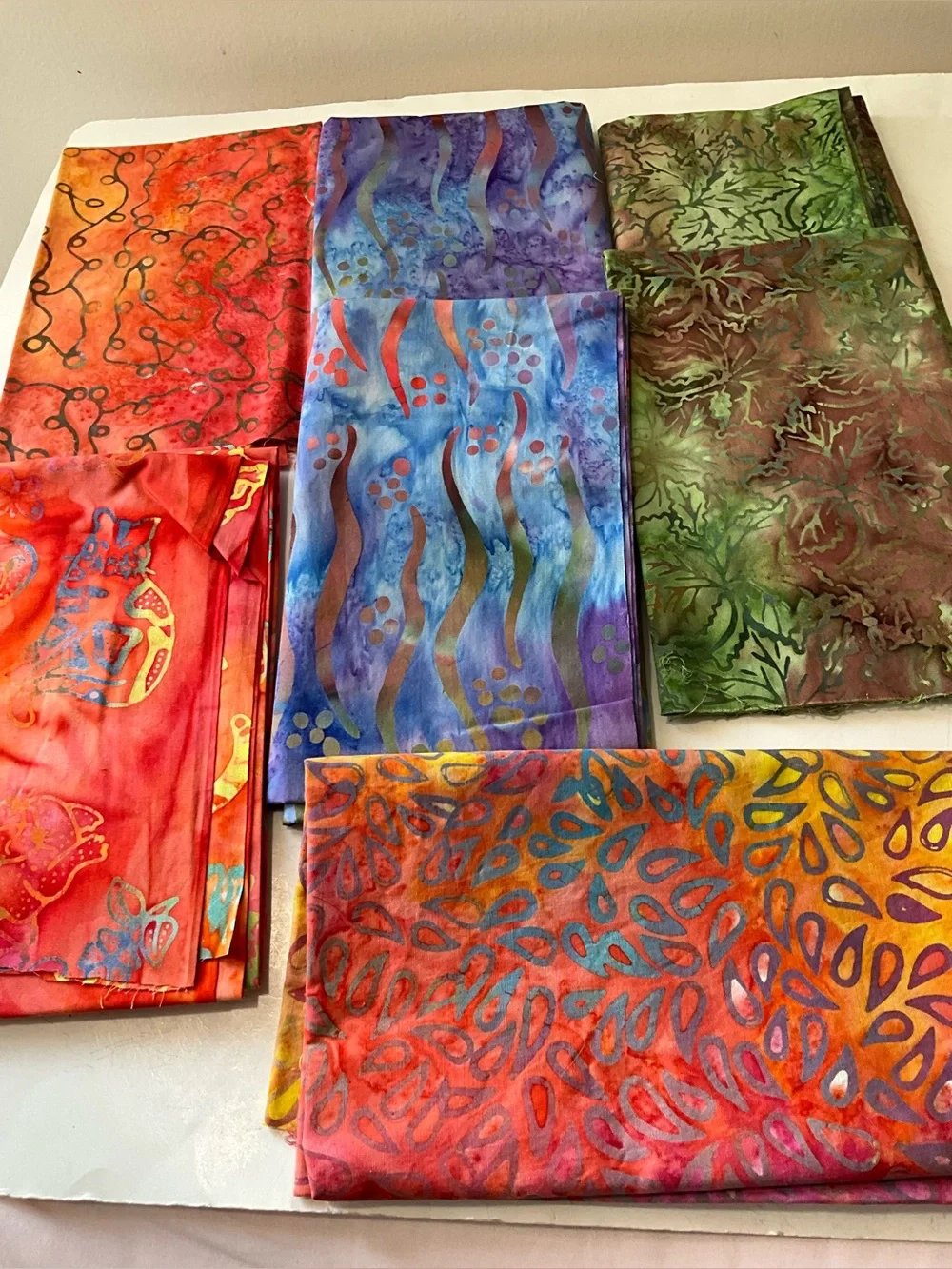 Quilting Sewing Crafts Fabric Lot Batik Vibrant Colors Orange Yellow Green Blue